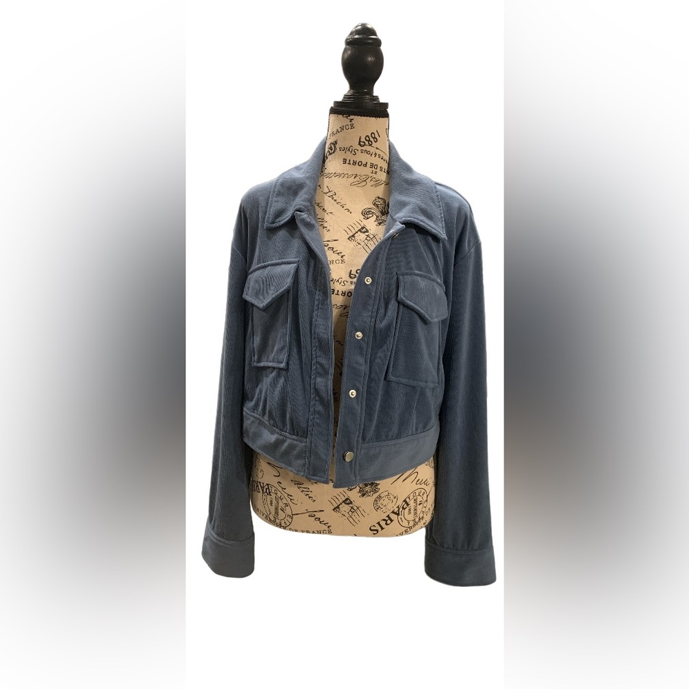 NWT BCBG Blue Ribbed Cropped Jacket🎄 - Picture 5 of 6